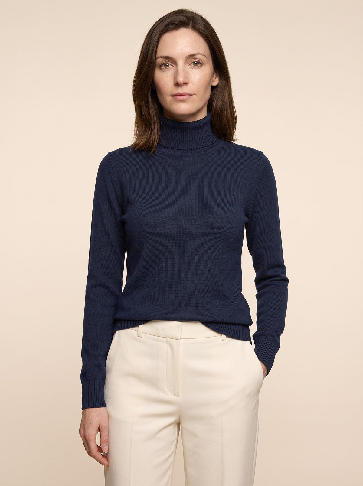 Women's Turtleneck Jumper – Navy Blue – front