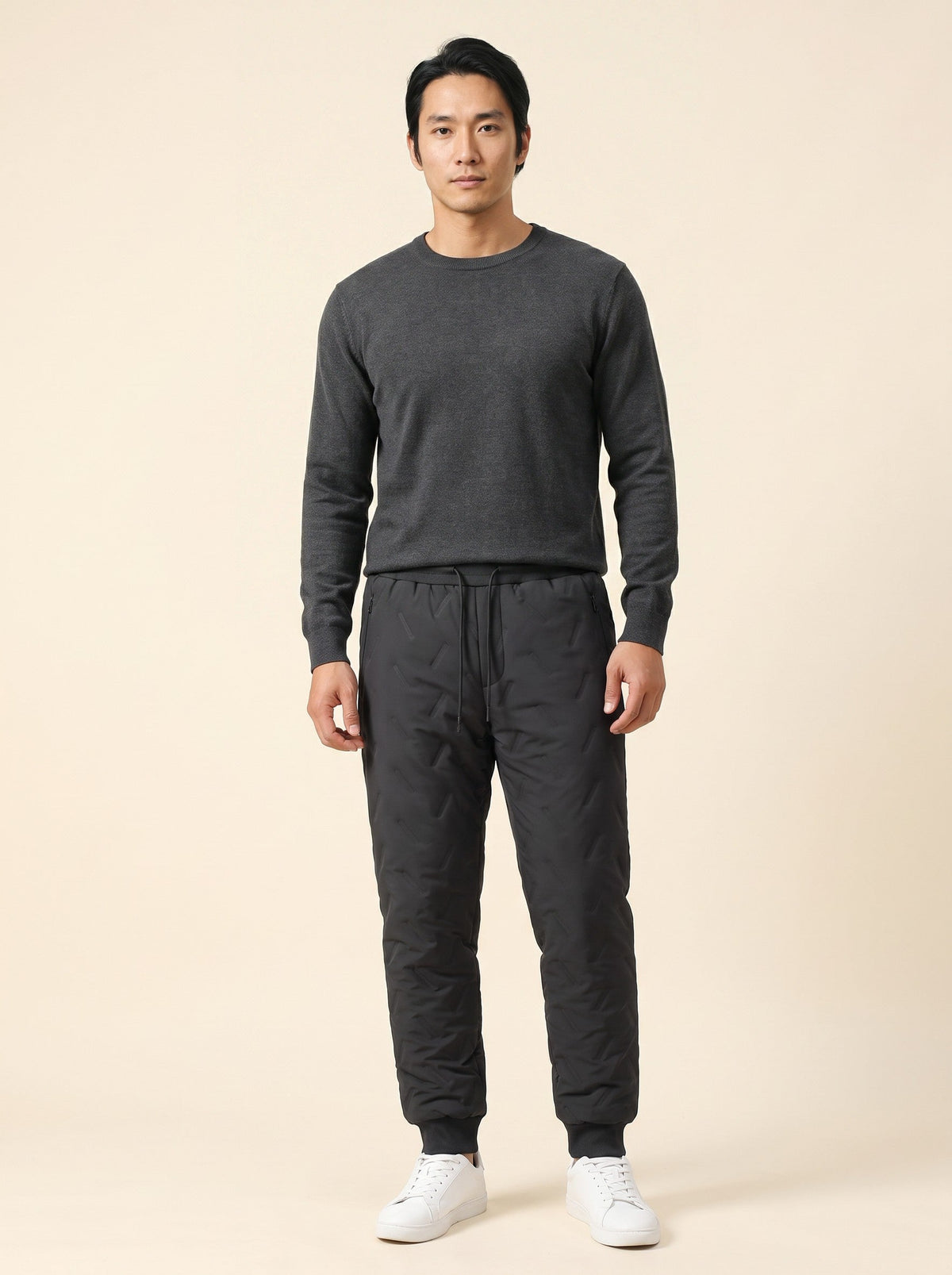 Unisex Fleece-Lined Winter Trousers – Black – Elastic Cuff – on model