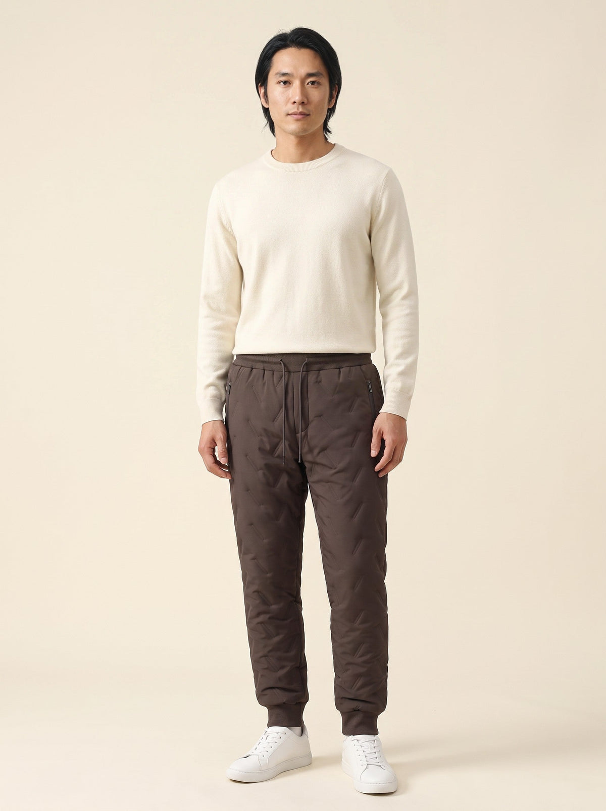 Unisex Fleece-Lined Winter Trousers – Brown – Elastic Cuff – on model