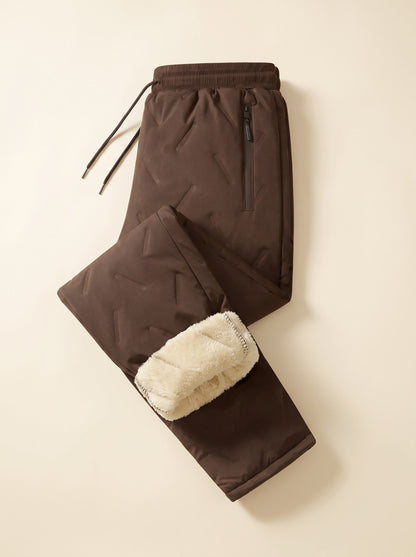 Unisex Fleece-Lined Winter Trousers – Brown – Straight Hem – folded, lining view