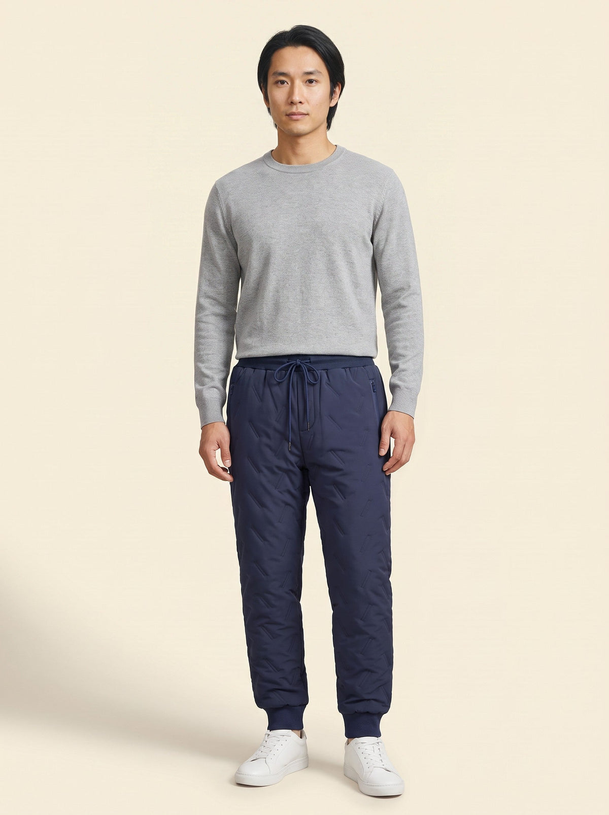 Unisex Fleece-Lined Winter Trousers – Navy – Elastic Cuff – on model