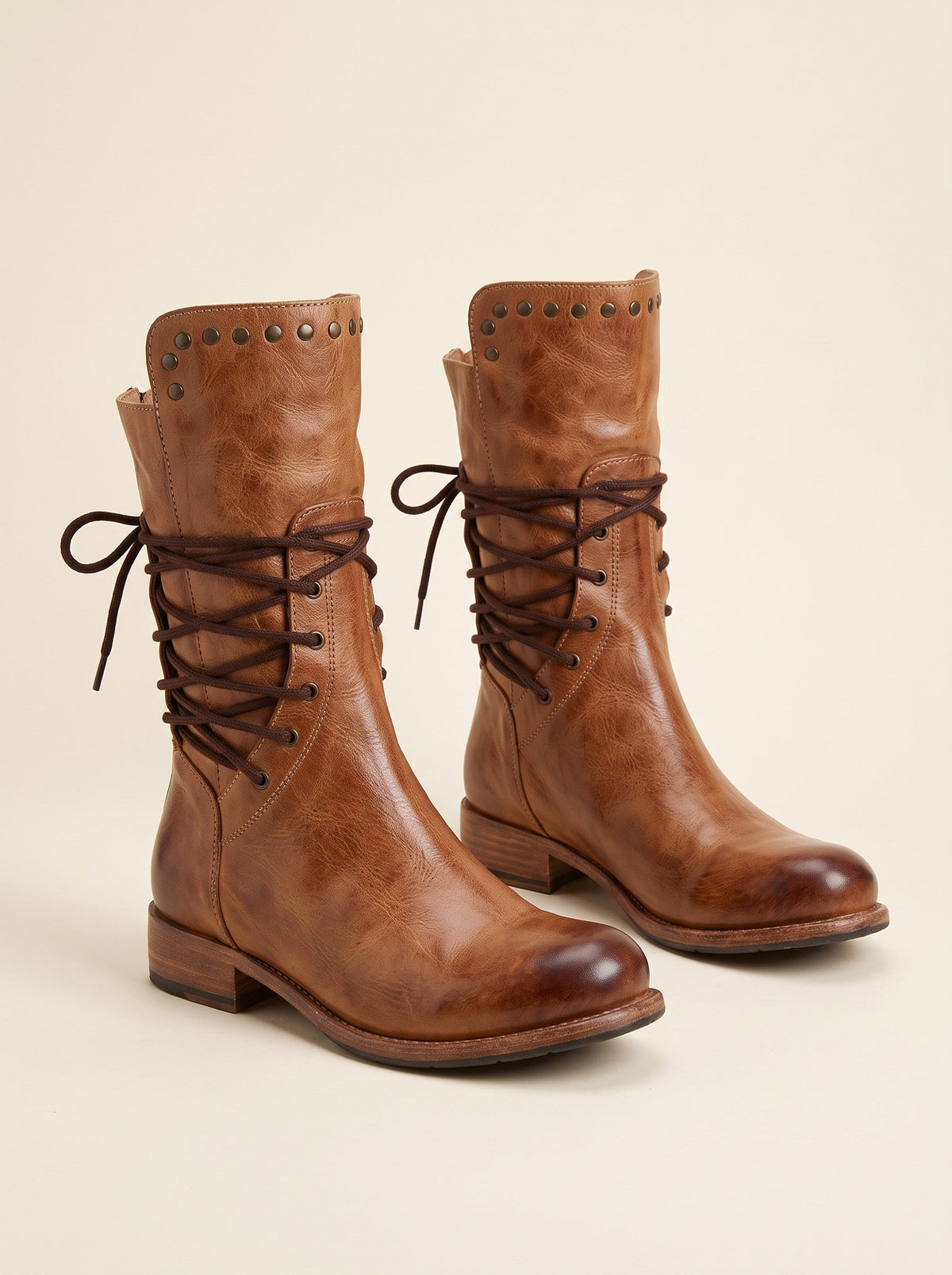 Women's Vintage Combat Boots – Brown – pair, 3/4 view