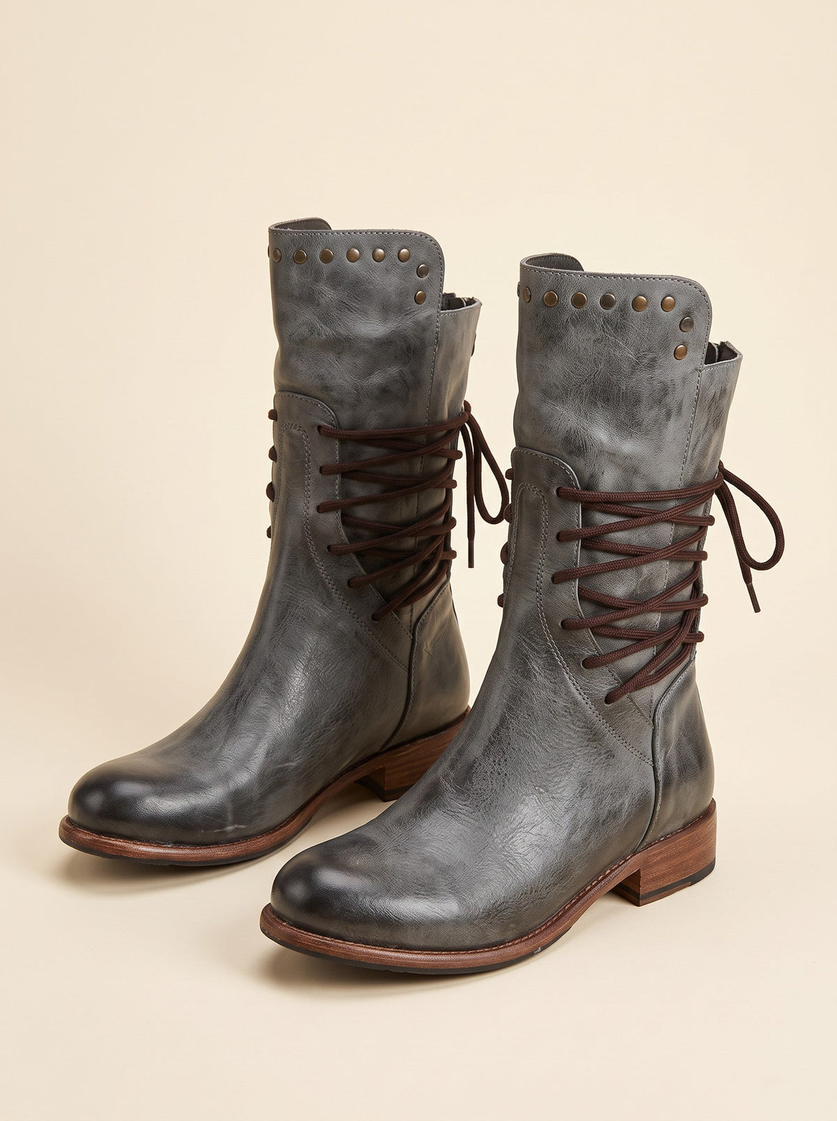Women's Vintage Combat Boots – Grey – pair, 3/4 view