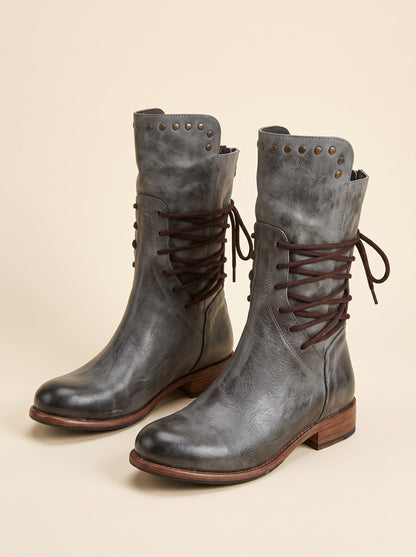 Women's Vintage Combat Boots – Grey – pair, 3/4 view