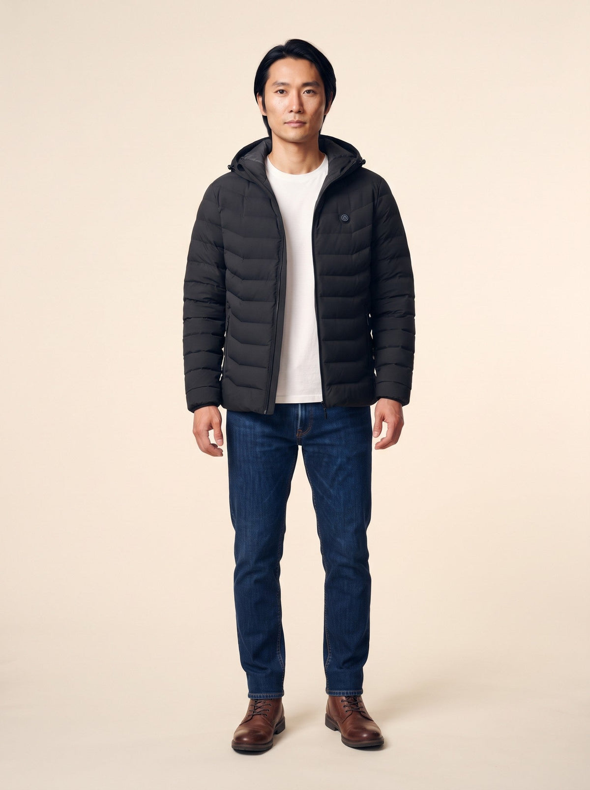 Heated Puffer Jacket – Black – on model