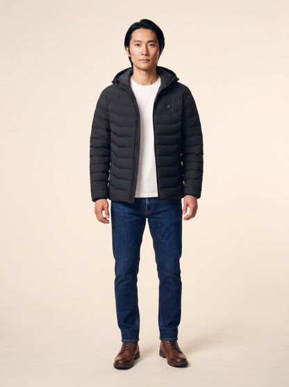 Heated Puffer Jacket – Black – on model