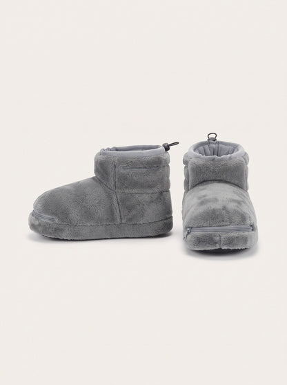 USB Heated Plush Bootie Slippers – Grey – packshot