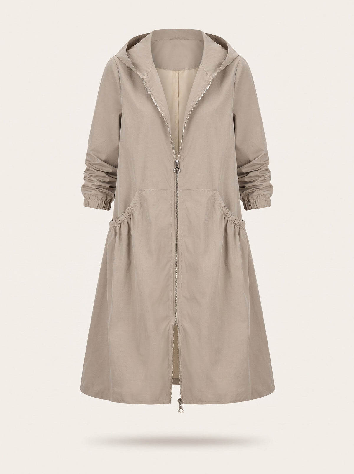 Women's Knee-Length Hooded Raincoat – Beige – packshot
