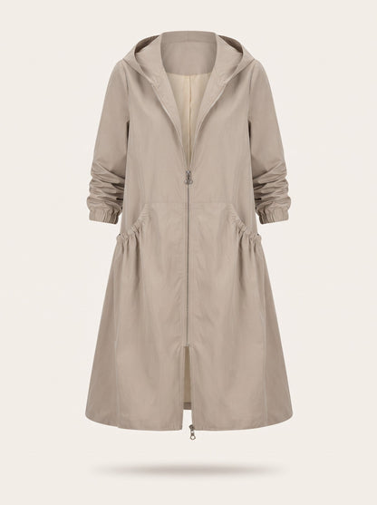 Women's Knee-Length Hooded Raincoat – Beige – packshot
