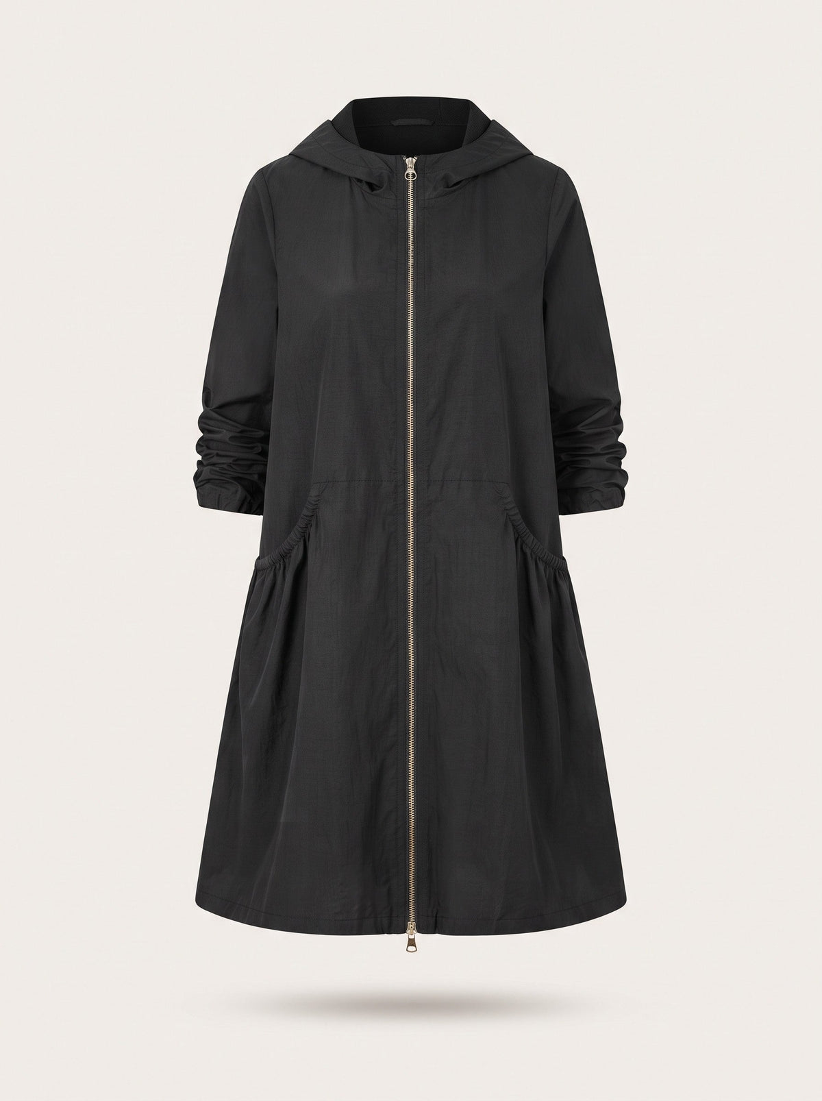 Women's Knee-Length Hooded Raincoat – Black – packshot