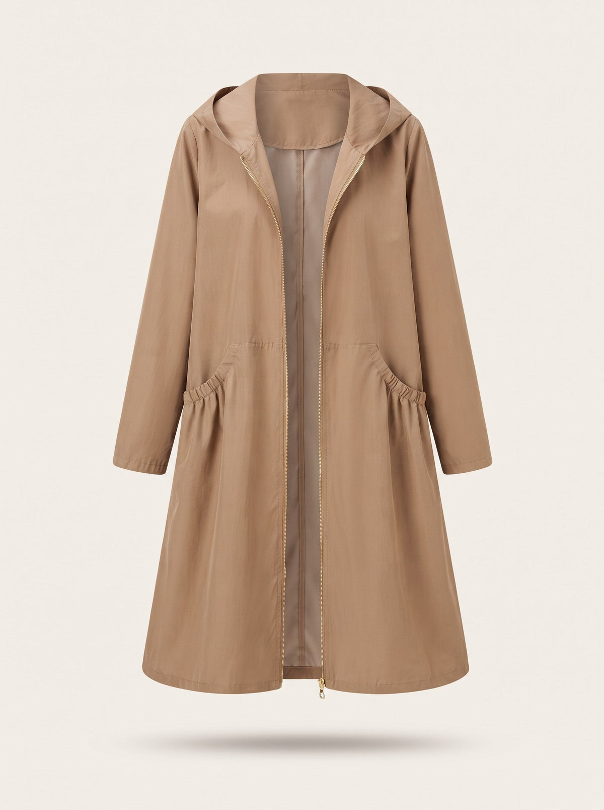 Women's Knee-Length Hooded Raincoat – Light Brown – packshot