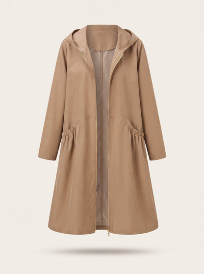 Women's Knee-Length Hooded Raincoat – Light Brown – packshot