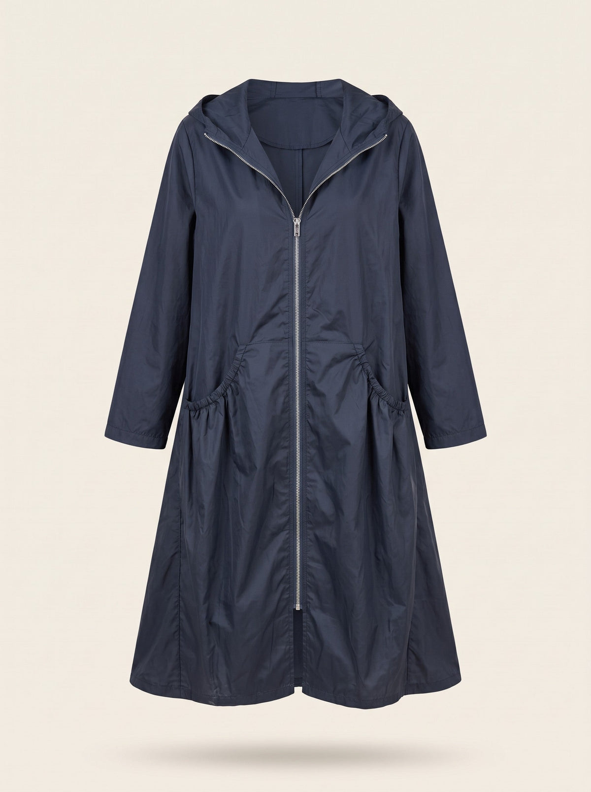 Women's Knee-Length Hooded Raincoat – Navy Blue – packshot