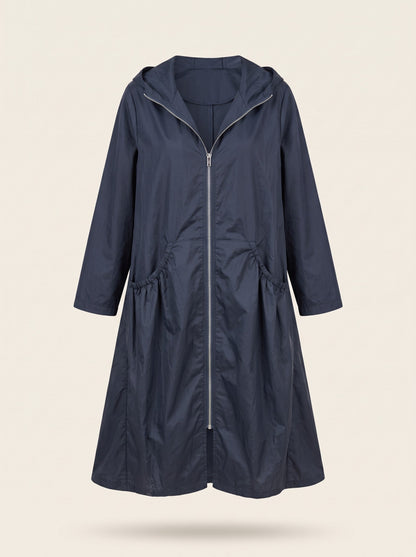 Women's Knee-Length Hooded Raincoat – Navy Blue – packshot