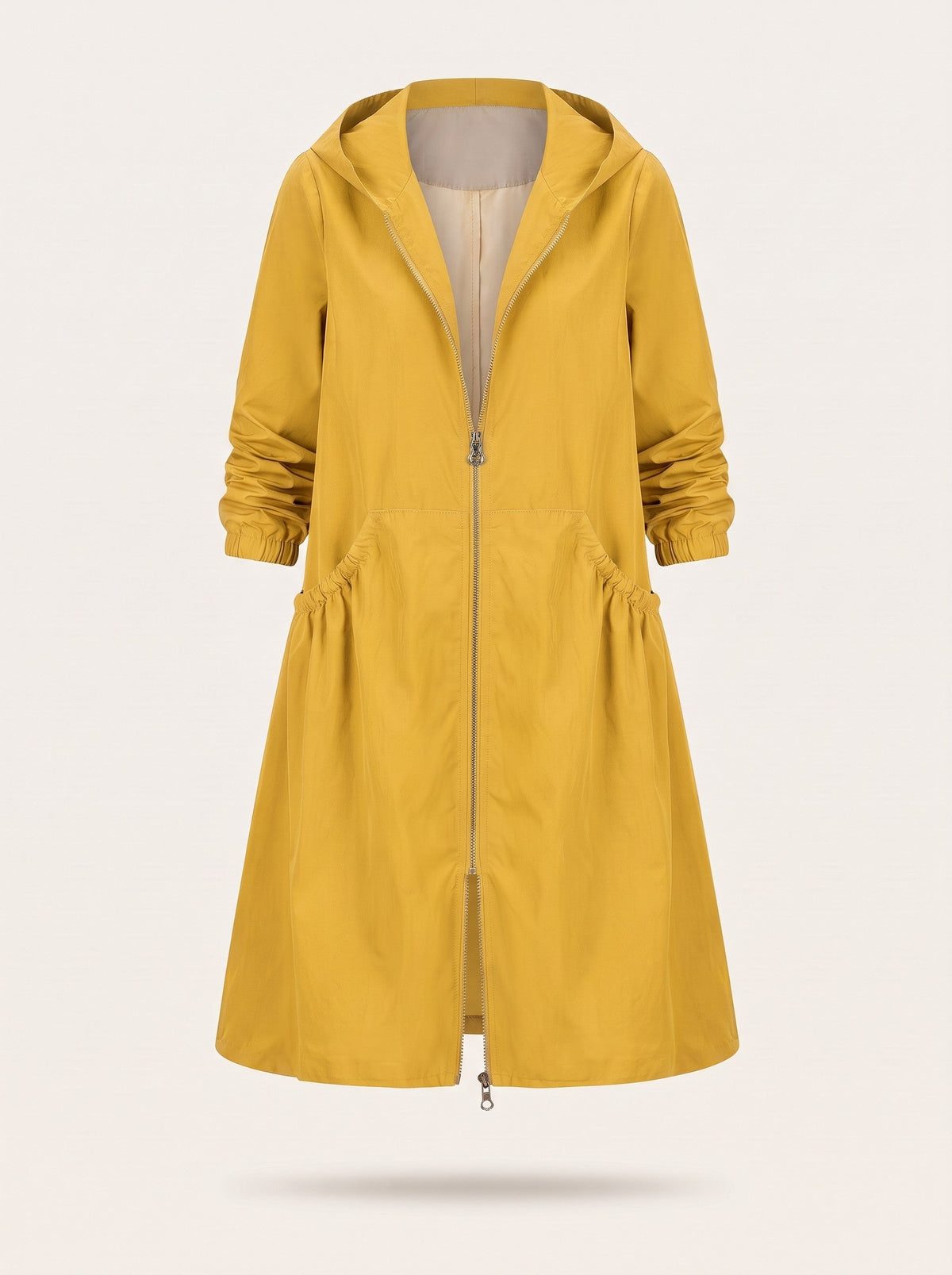 Women's Knee-Length Hooded Raincoat – Yellow – packshot