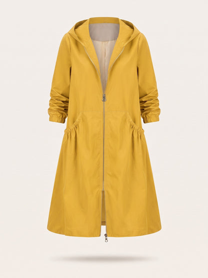Women's Knee-Length Hooded Raincoat – Yellow – packshot