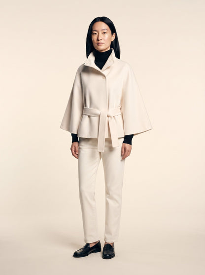 Women's Cape Jacket with High Collar – Cream – on model
