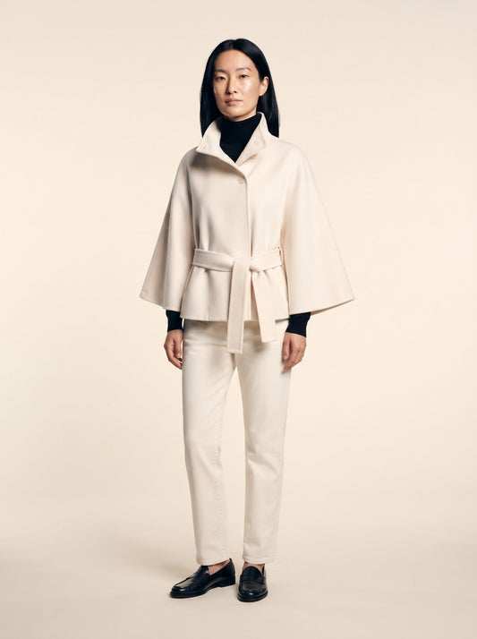Women's Cape Jacket with High Collar – Cream – on model