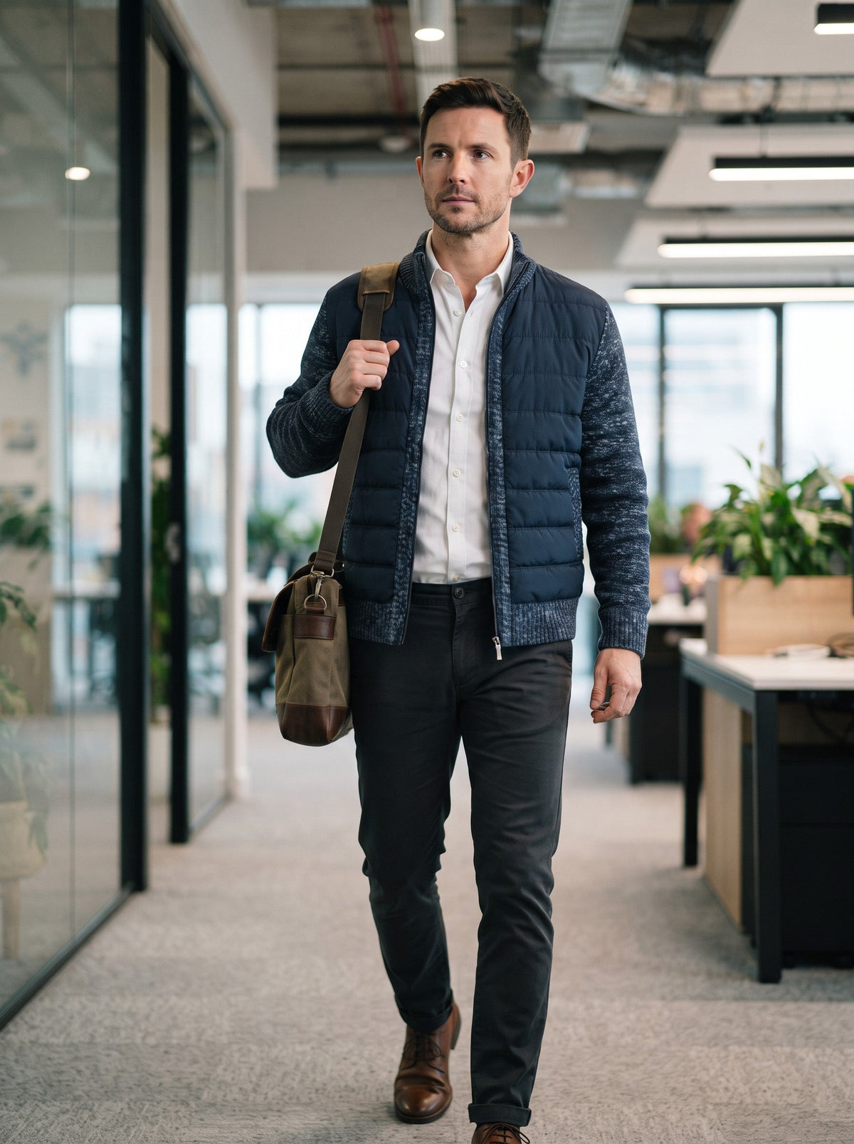 Men's Hybrid Knit Jacket – Navy Blue – lifestyle