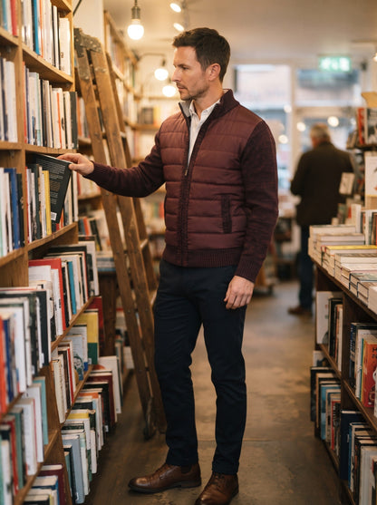 Men's Hybrid Knit Jacket – Burgundy – lifestyle