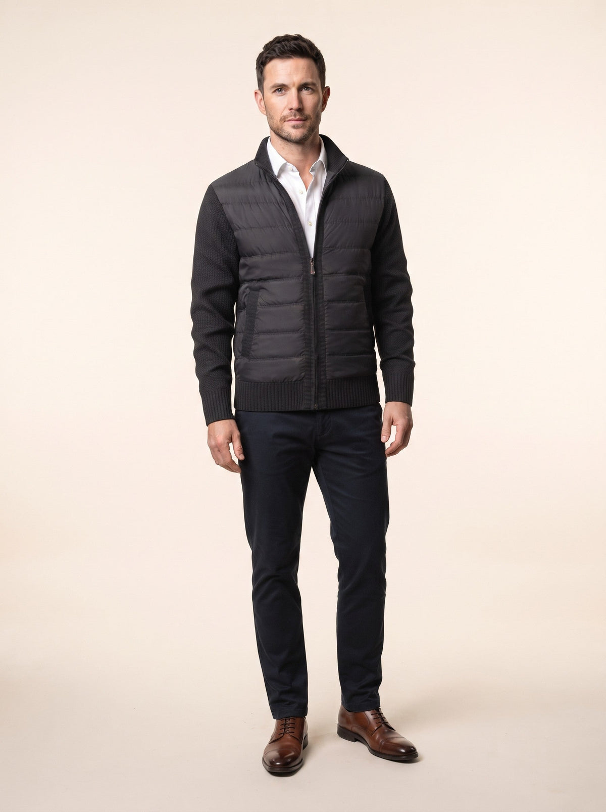 Men's Hybrid Knit Jacket – Black – on model