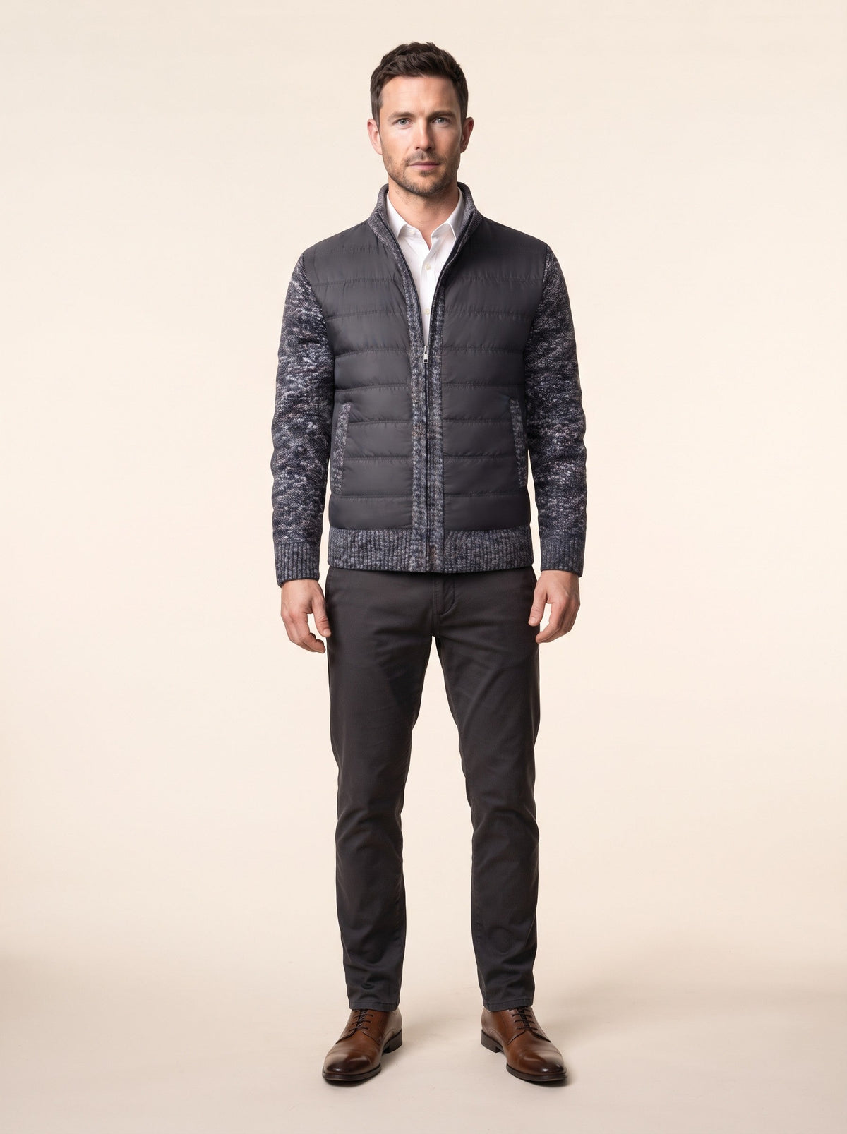Men's Hybrid Knit Jacket – Dark Grey – on model