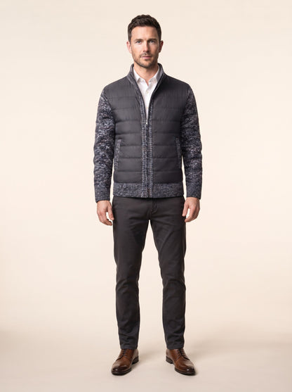 Men's Hybrid Knit Jacket – Dark Grey – on model