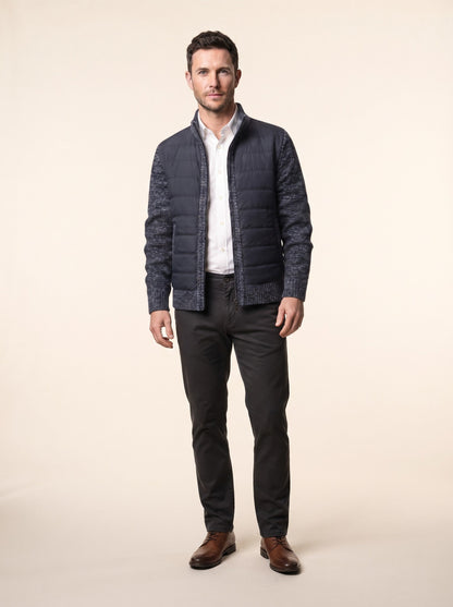 Men's Hybrid Knit Jacket – Navy Blue – on model