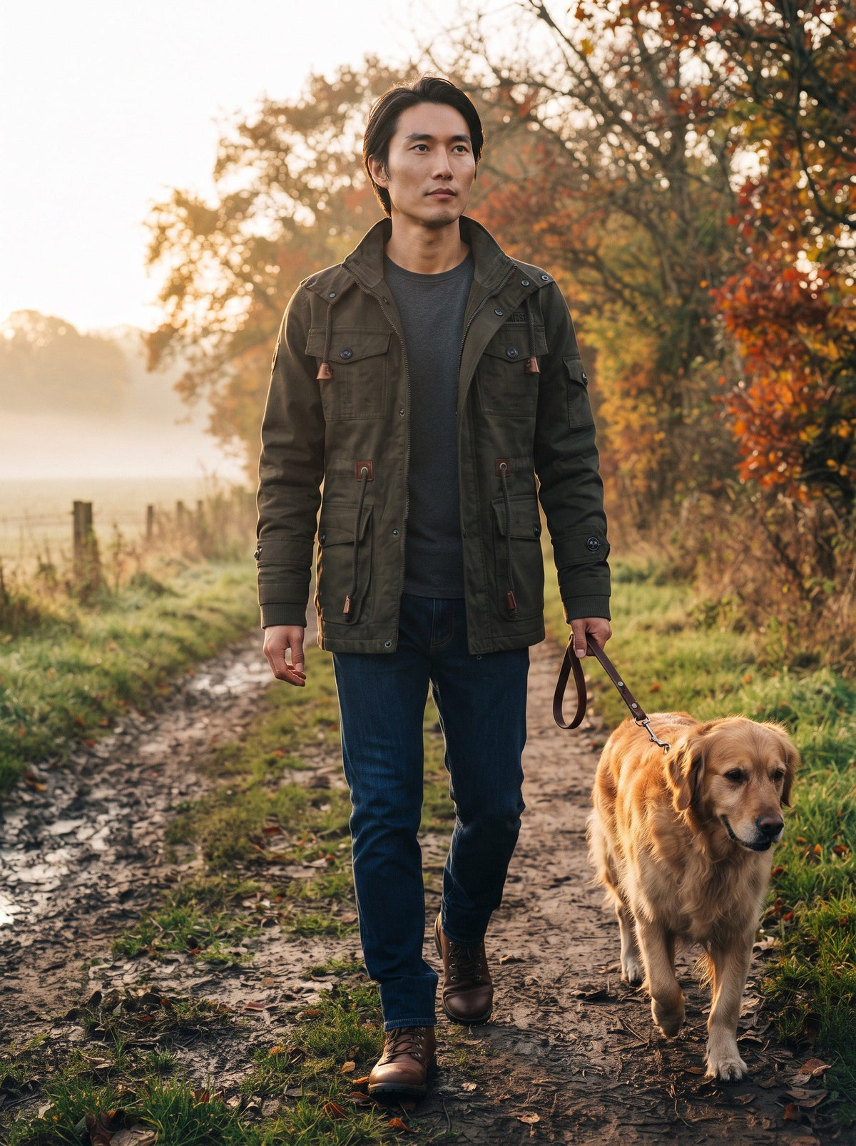 Men's Fleece-Lined Field Jacket – Olive Green – lifestyle