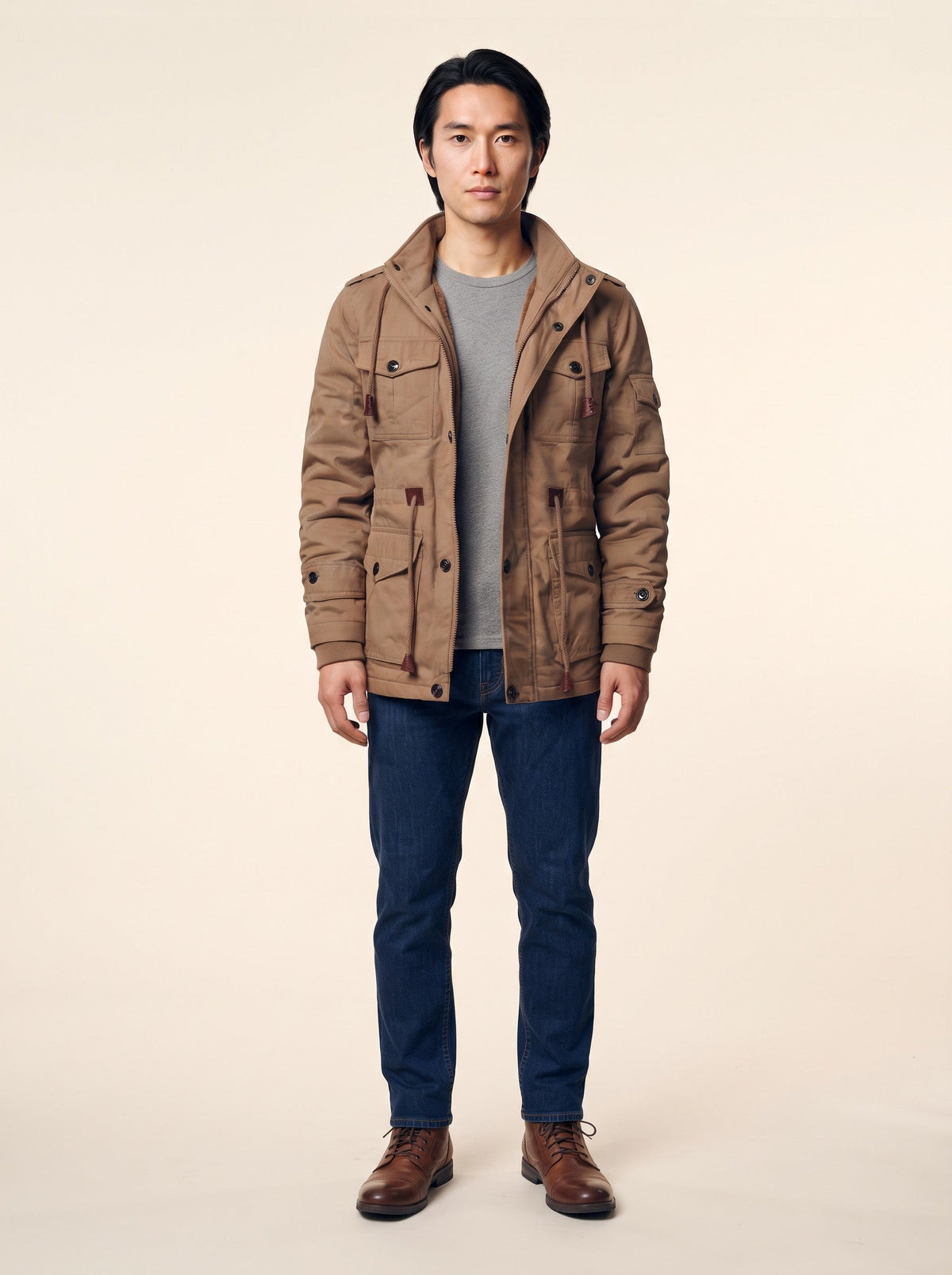 Men's Fleece-Lined Field Jacket – Khaki – on model