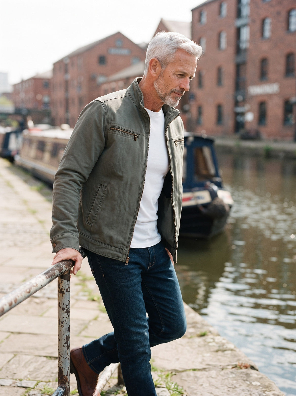 Men's Canvas Zip Jacket with Shirt Collar – Army Green – lifestyle