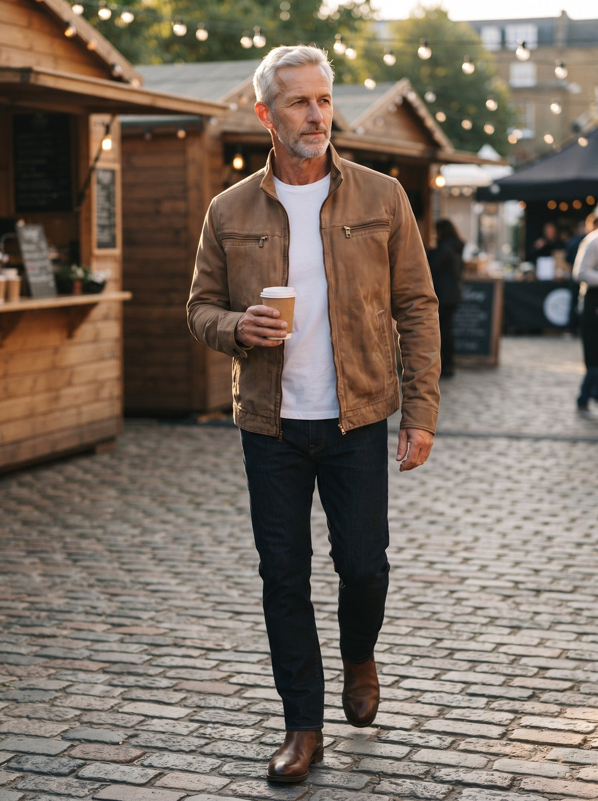 Men's Canvas Zip Jacket with Shirt Collar – Brown – lifestyle
