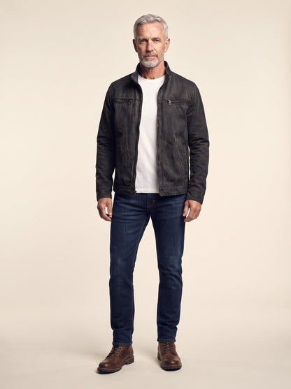 Men's Canvas Zip Jacket with Shirt Collar – Black – on model