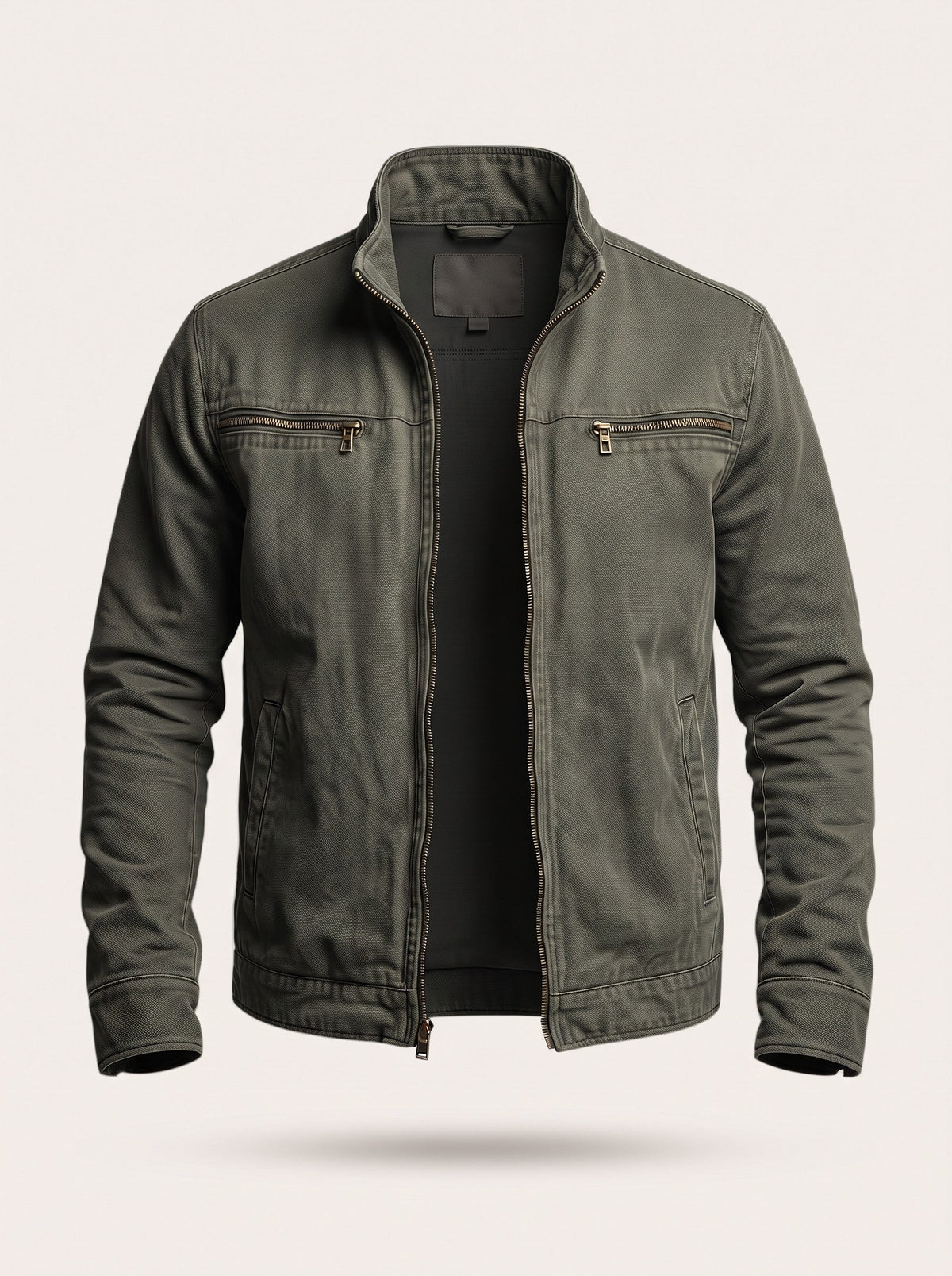 Men's Canvas Zip Jacket with Shirt Collar – Army Green – packshot
