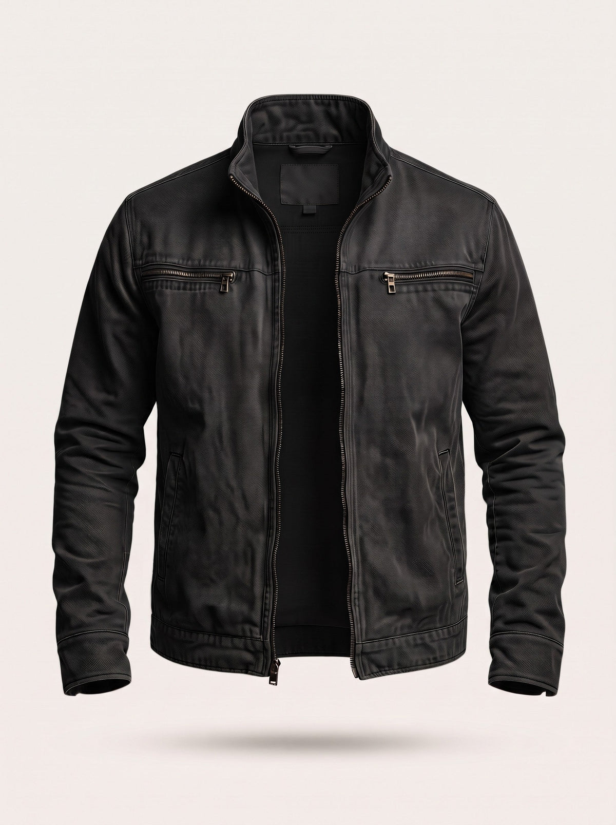 Men's Canvas Zip Jacket with Shirt Collar – Black – packshot