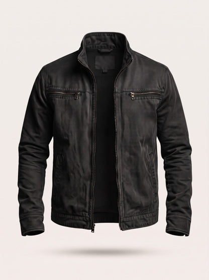 Men's Canvas Zip Jacket with Shirt Collar – Black – packshot