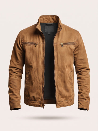 Men's Canvas Zip Jacket with Shirt Collar – Brown – packshot