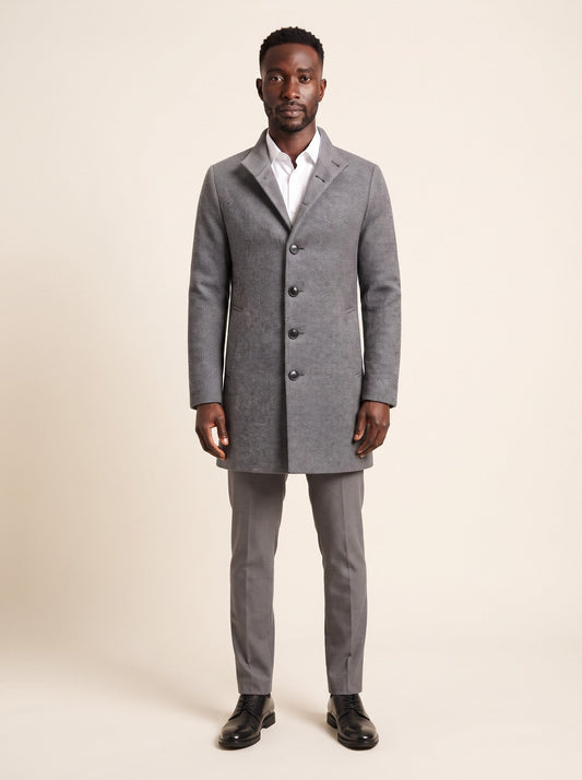 Men's Textured Overcoat – Grey – on model