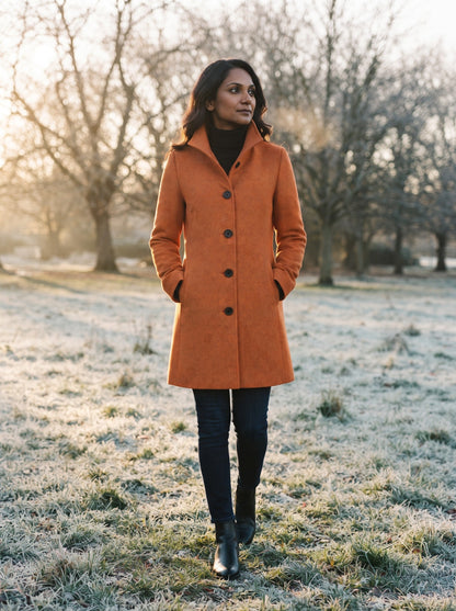 Women's Single-Breasted Winter Coat – Orange – lifestyle