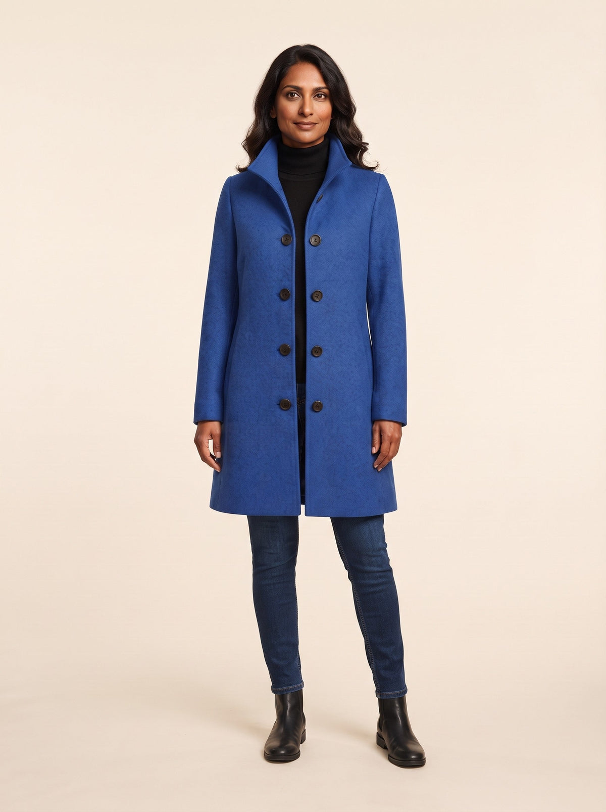 Women's Single-Breasted Winter Coat – Blue – on model