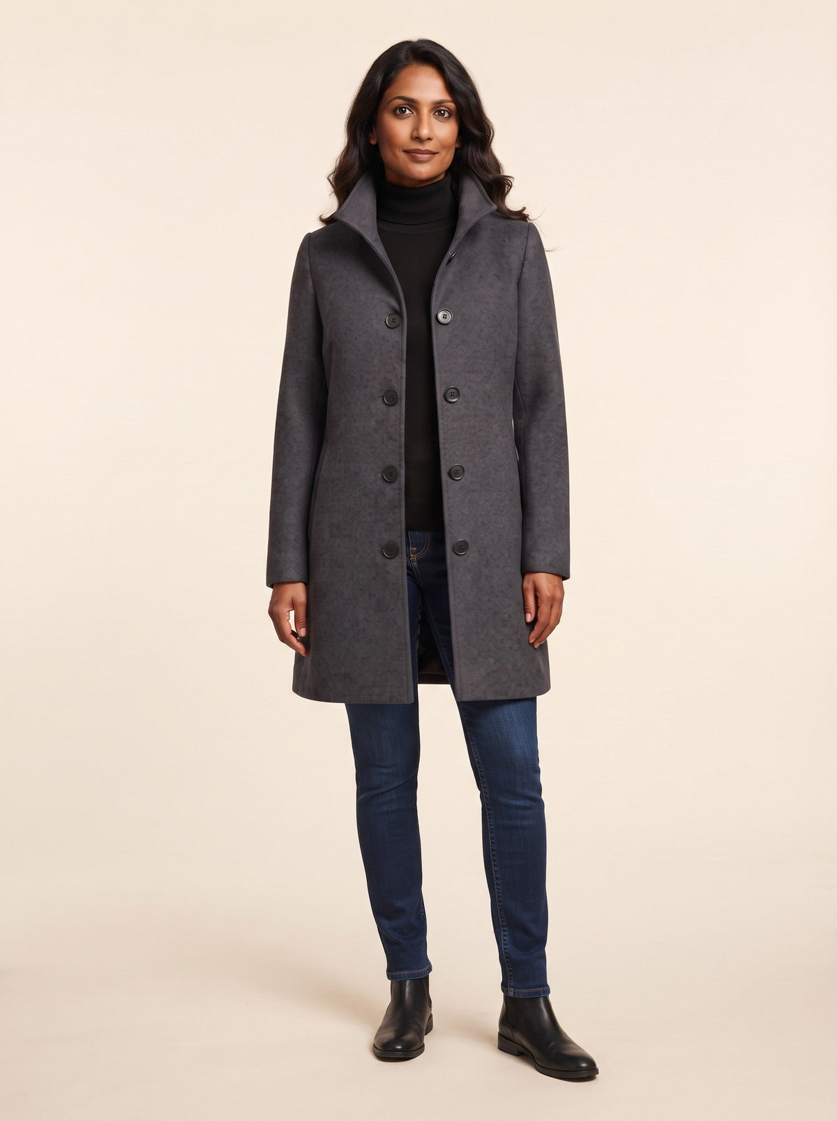 Women's Single-Breasted Winter Coat – Grey – on model