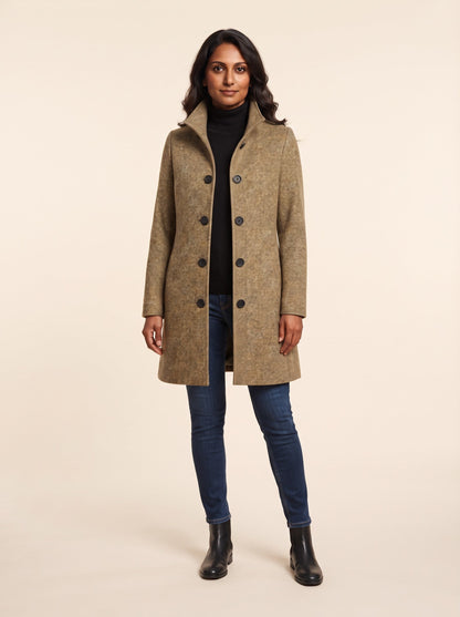 Women's Single-Breasted Winter Coat – Khaki – on model