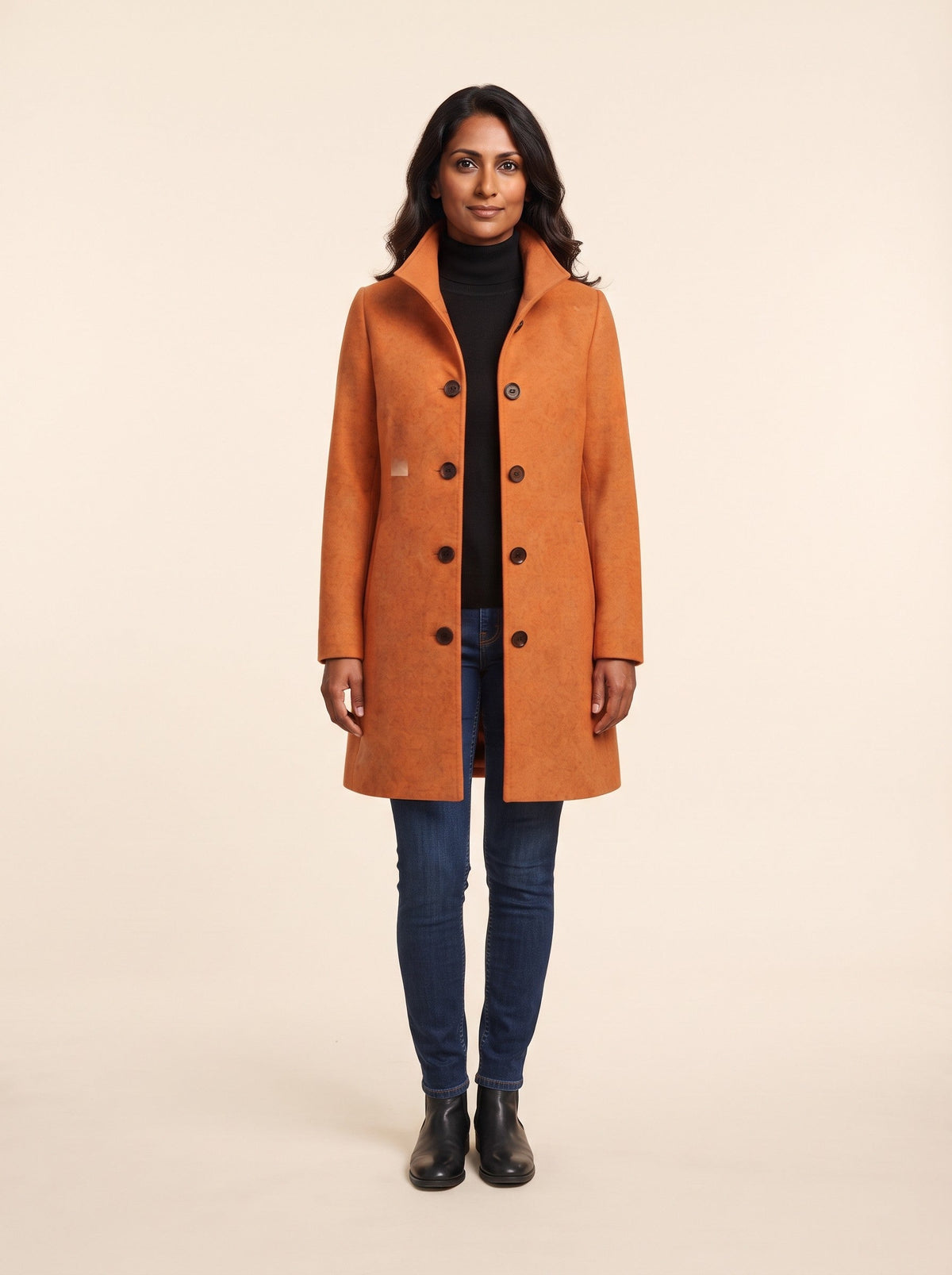 Women's Single-Breasted Winter Coat – Orange – on model