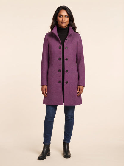 Women's Single-Breasted Winter Coat – Purple – on model