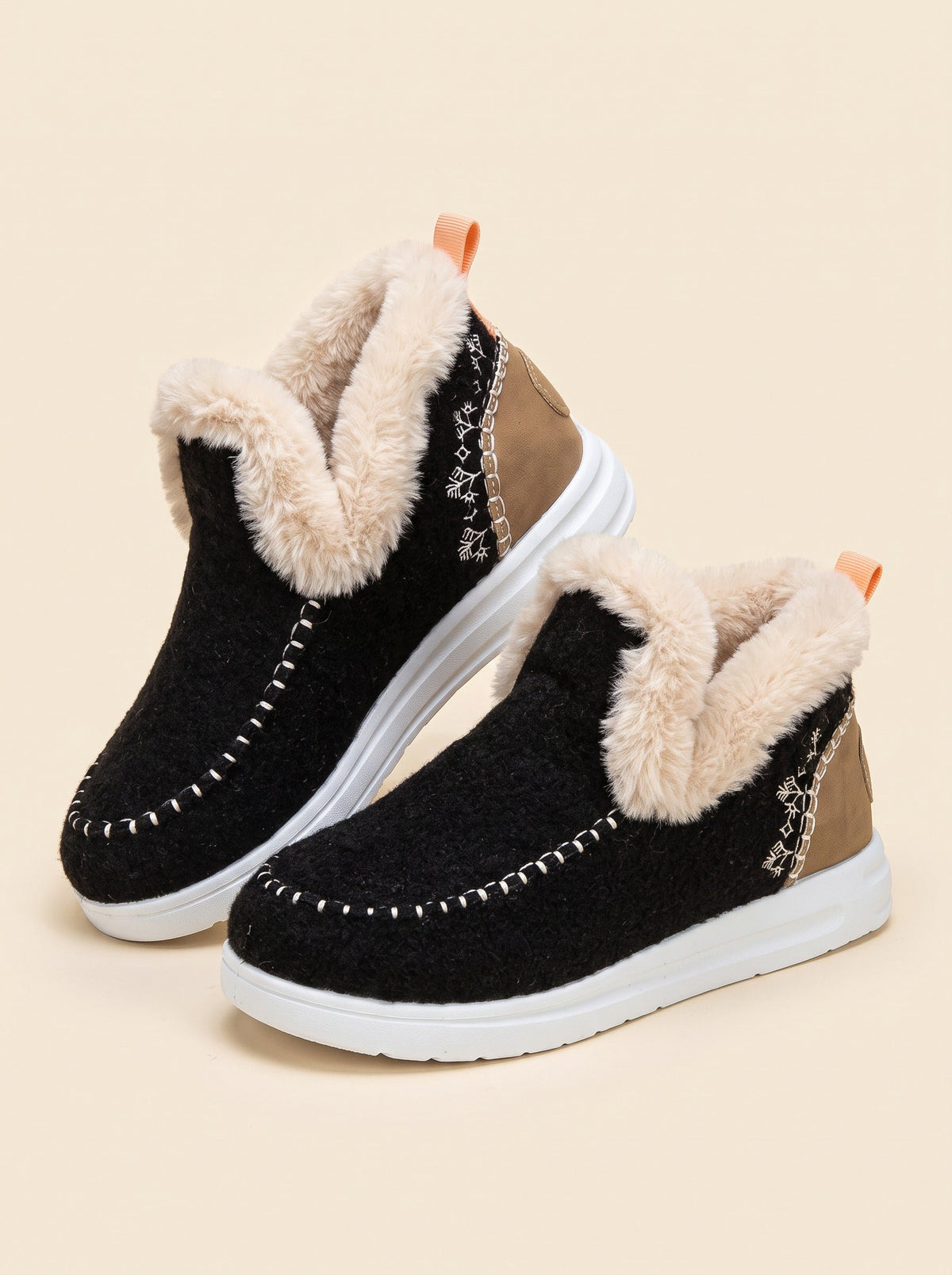 Women's Fleece-Lined Slip-On Boots – Black – pair, three-quarter view