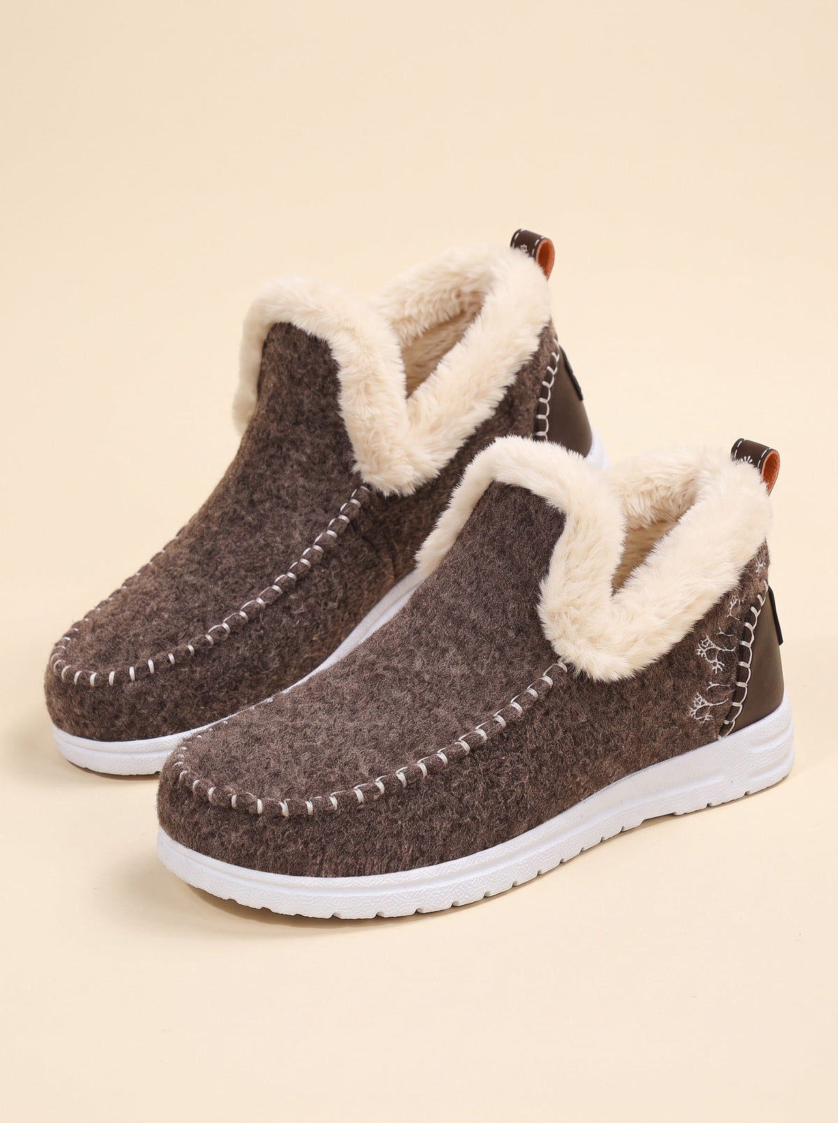 Women's Fleece-Lined Slip-On Boots – Brown – pair, three-quarter view