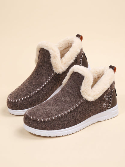 Women's Fleece-Lined Slip-On Boots – Brown – pair, three-quarter view