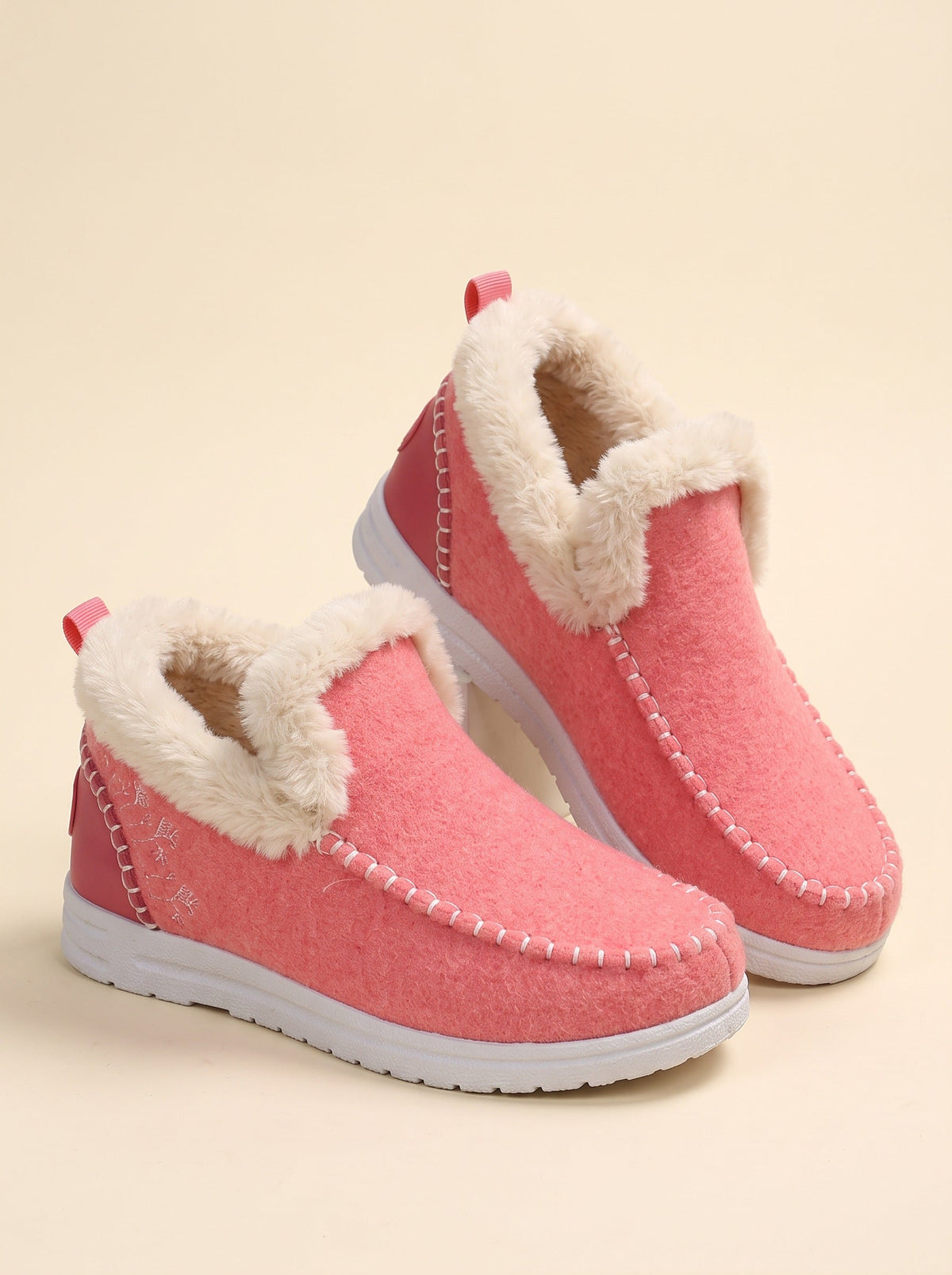 Women's Fleece-Lined Slip-On Boots – Pink – pair, three-quarter view