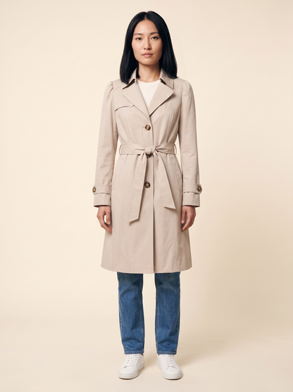 Belted Trench Coat – Beige – on model