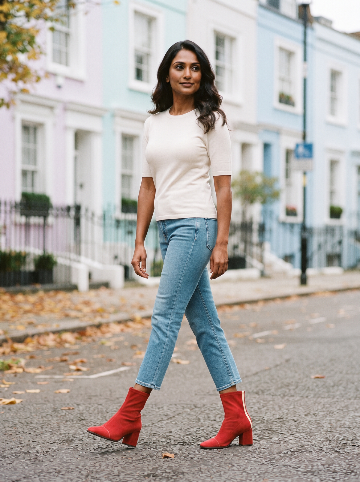 Block Heel Sock Ankle Boots – Red – street style
